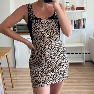 Cheetah Print Denim Skirt Overalls